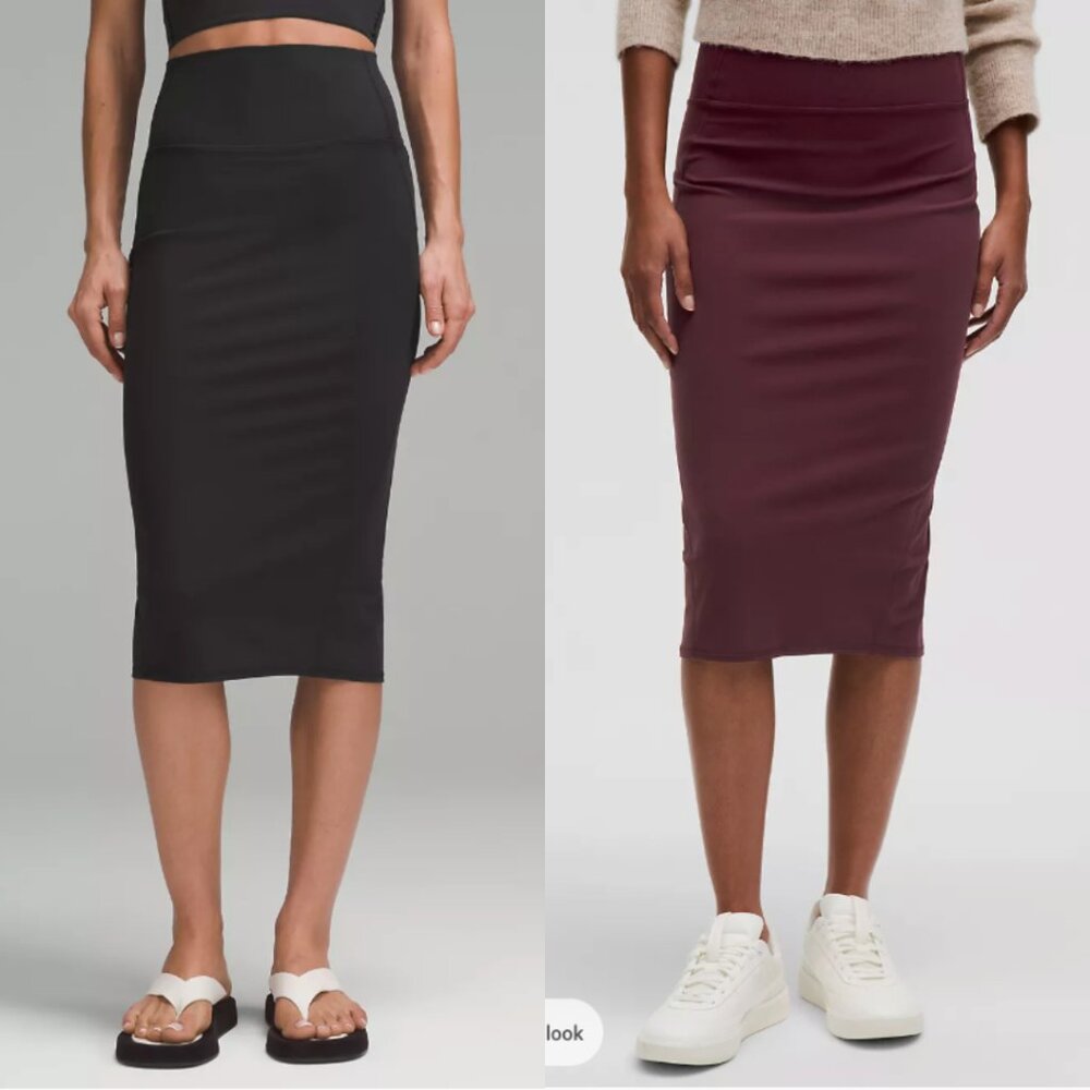 Two Lululemon Nulu Slim-Fit High-Rise Skirts in Black and Garnet